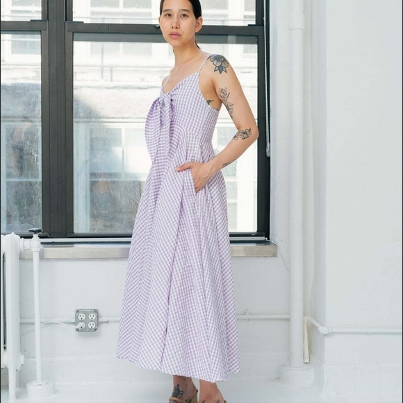 Rujuta Sheth Stella Dress Womens Large Ube Chex Cottagecore Prairie Boho - Picture 1 of 11